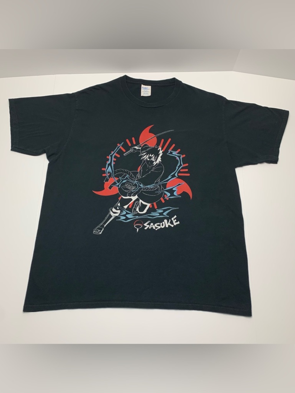 Sasuke Uchiha T-Shirt Naruto Shippuden Inverted Sharingan Black Tee Mens Size XL